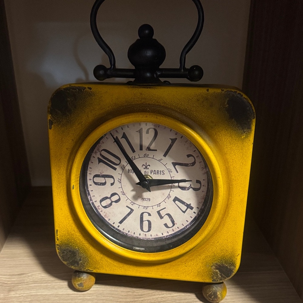 Rustic Yellow Table Clock with Black Accents